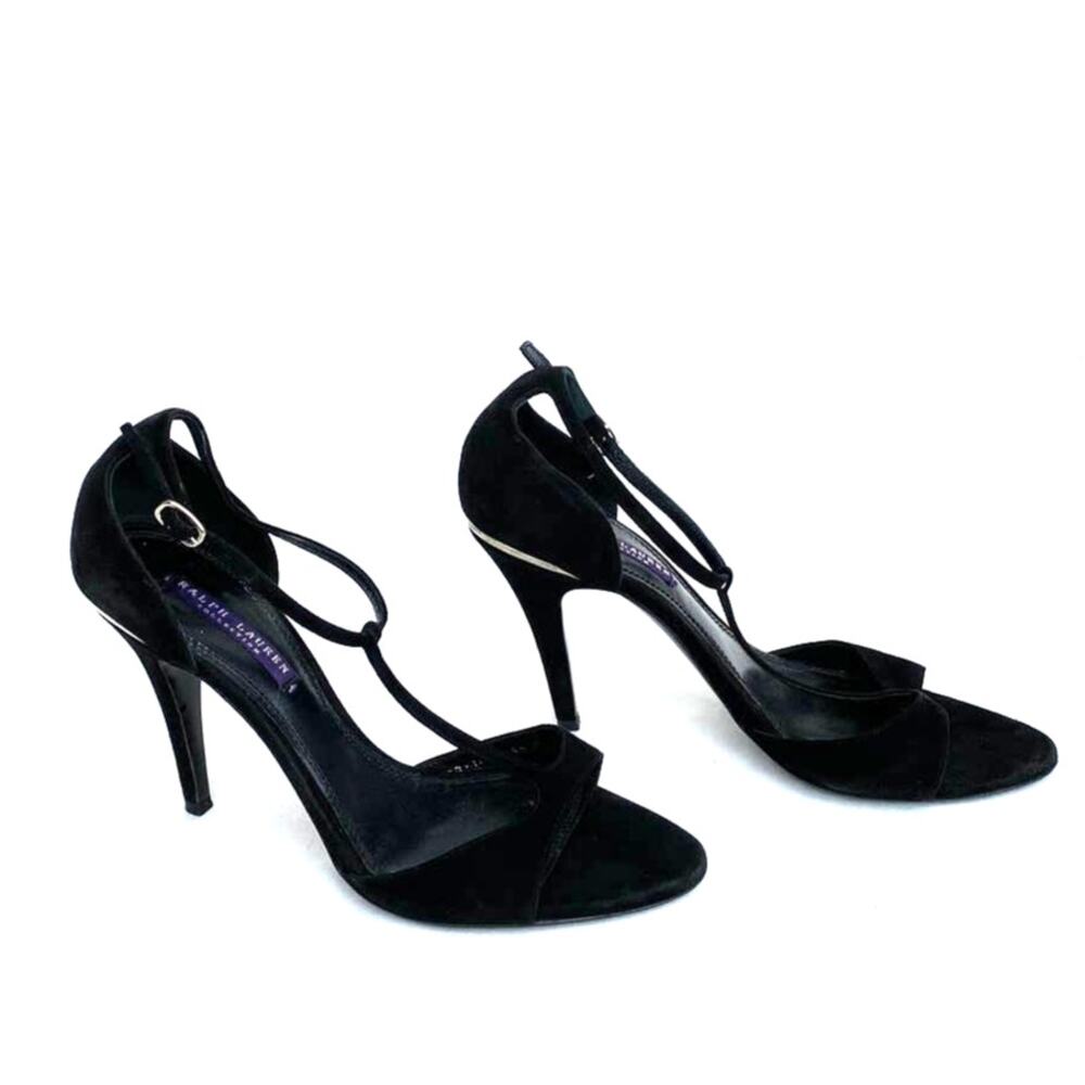 RALPH LAUREN COLLECTION Purple Label Ramira Black Suede T-Strap Sandals 9.5B